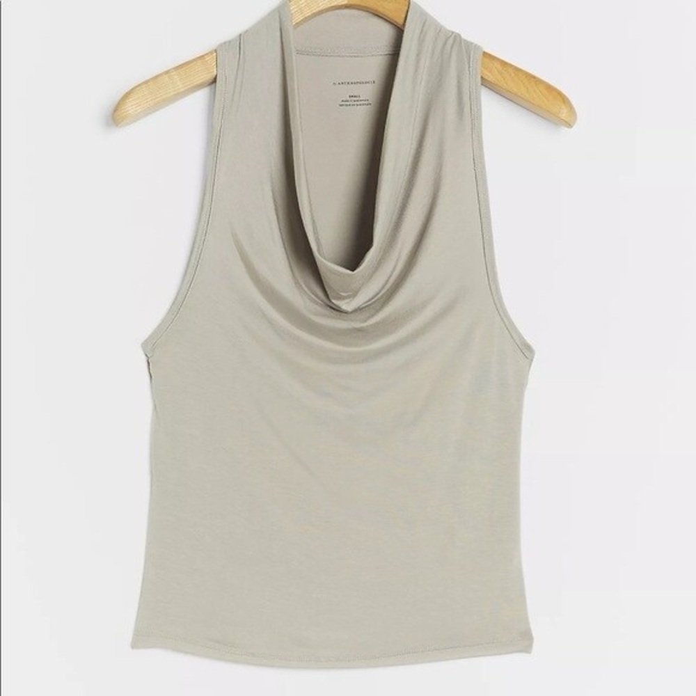 Anthropologie Delissa Grey Stretchy Sleeveless Cowl Neck Top